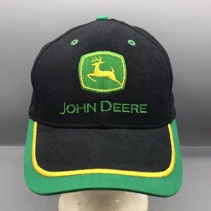 John Deere Tractors Hat Cap Adjustable Strapback Black Green EUC